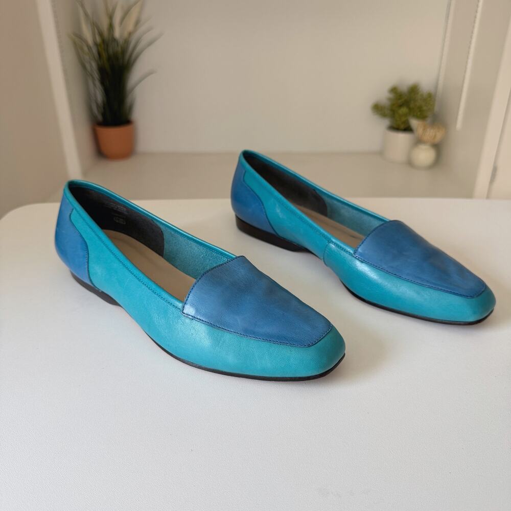 Enzo Angiolini Blue Colorblock Leather Liberty Loafers Size 9 - Picture 2 of 9
